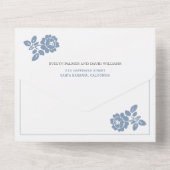  stoffig blauw roos op zwarte bruiloft all in one uitnodiging (Achterkant)