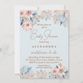 Stoffig Blauw Roze Bloemen Boho Chic Baby shower Kaart (Voorkant)