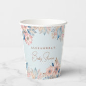Stoffig Blauw Roze Bloemen Boho Chic Baby shower Papieren Bekers (Achterkant)