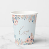 Stoffig Blauw Roze Bloemen Boho Chic Baby shower Papieren Bekers (Voorkant)