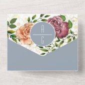 Stoffig Blauw Roze Bloemen Foto's Huwelijksuitnodi All In One Uitnodiging (Achterkant)