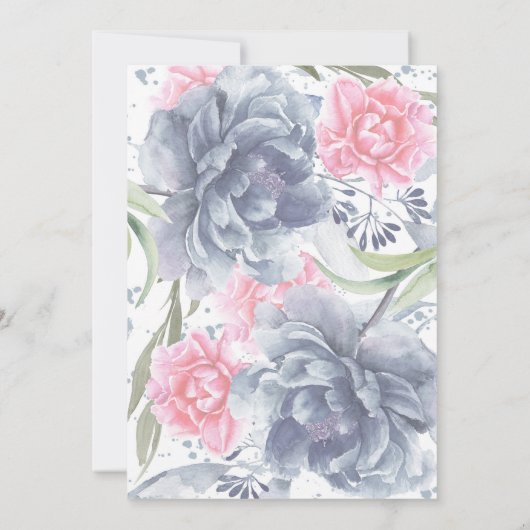 Stoffig Blauw Roze Bloemen Waterverf Baby shower Kaart (Achterkant)