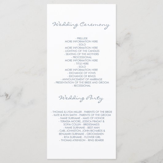 Stoffig Blauw Roze Bloemen Waterverf Trouwprogramm Programmakaart (Achterkant)