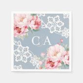 Stoffig blauw roze rozen bloemen monogram bruiloft servet (Voorkant)