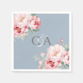 Stoffig blauw roze rozen bloemen monogram bruiloft servet (Voorkant)