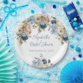 Stoffig Blauw Roze Wit Bloemen Vrijgezellenfeest Papieren Bordje (Feest)