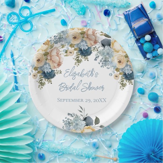 Stoffig Blauw Roze Wit Bloemen Vrijgezellenfeest Papieren Bordje (Feest)