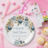 Stoffig Blauw Roze Wit Bloemen Vrijgezellenfeest Papieren Bordje (Feest)