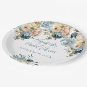 Stoffig Blauw Roze Wit Bloemen Vrijgezellenfeest Papieren Bordje (Gekanteld)