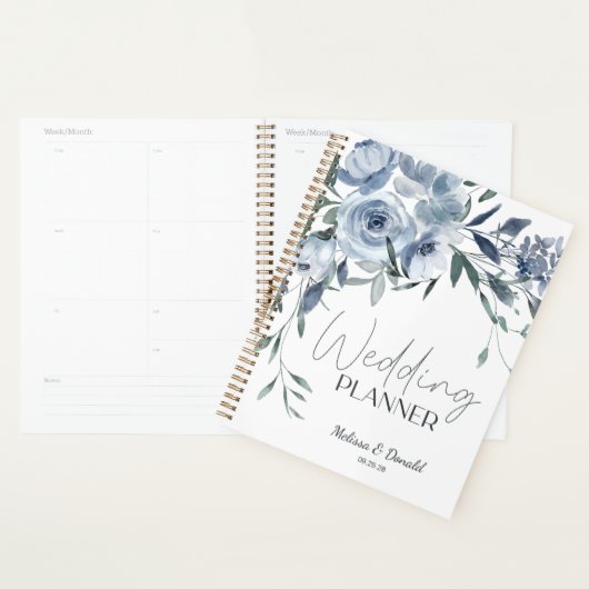 Stoffig Blauw Rozen Bloemen Bruiloft Planner (Display)