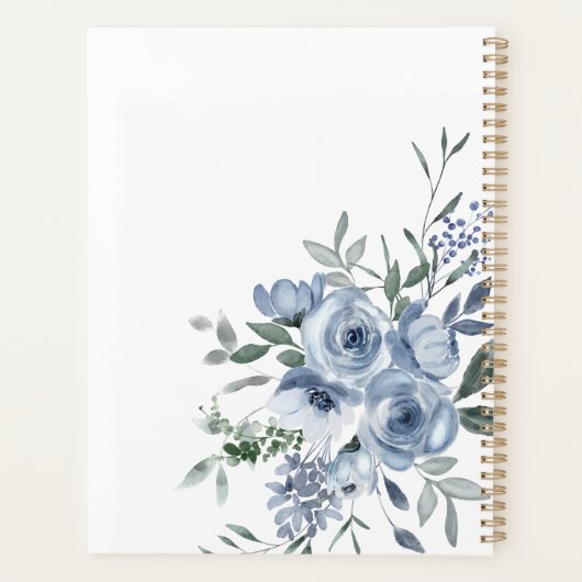 Stoffig Blauw Rozen Bloemen Bruiloft Planner (Achterkant)