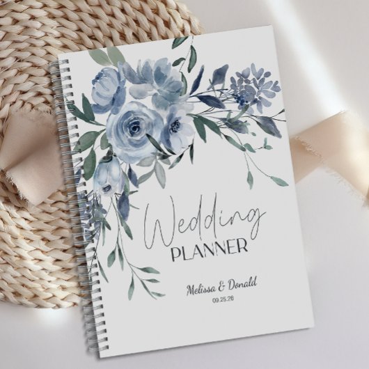 Stoffig Blauw Rozen Bloemen Bruiloft Planner