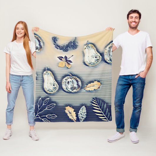 Stoffig blauw Rustic Pumpkin & Autumn Leaf Fleece Deken (In situ)