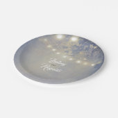 Stoffig Blauw Rustiek String Lights Bruiloft Papieren Bordje (Gekanteld)