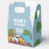 Stoffig Blauw Safari Dier Eerste Verjaardagsfeest Bedankdoosjes (Geopend)