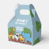 Stoffig Blauw Safari Dier Eerste Verjaardagsfeest Bedankdoosjes (Voorkant Zijde)