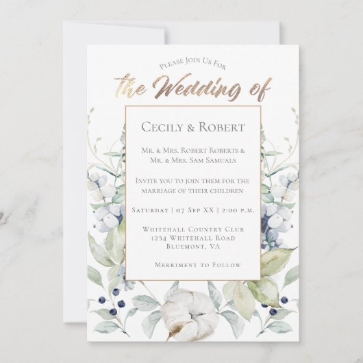 Stoffig Blauw Sage Groen Grijs Winter Bloemen Brui Kaart (Voorkant)