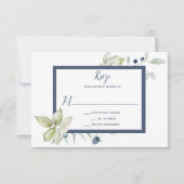 Stoffig Blauw Salie Groen Ingelijste Winter Bloeme RSVP Kaartje (Voorkant)