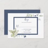 Stoffig Blauw Salie Groen Ingelijste Winter Bloeme RSVP Kaartje (Voorkant / Achterkant)