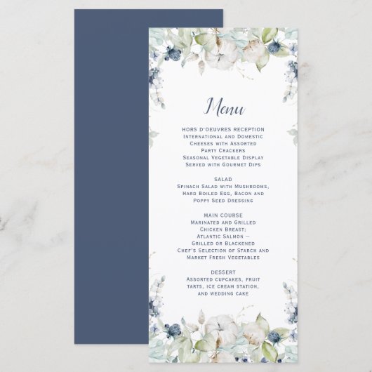 Stoffig Blauw Salie Groen Waterverf Winter Bloemen Menu (Voorkant / Achterkant)