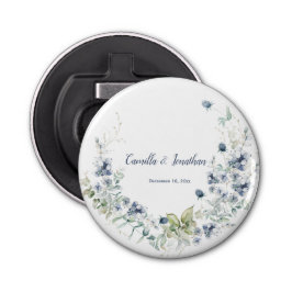 Stoffig Blauw Salie Groene Winter Bloemen Trouwgun Button Flesopener