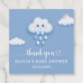 Stoffig blauw schattig wit pluizig wolkje negen jo bedankjes labels (Achterkant)