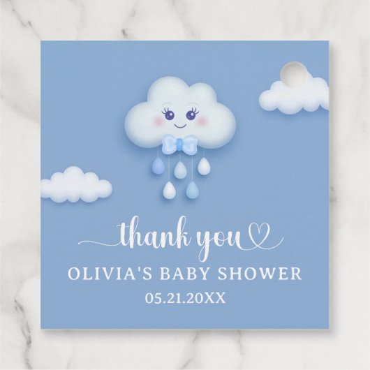 Stoffig blauw schattig wit pluizig wolkje negen jo bedankjes labels (Achterkant)