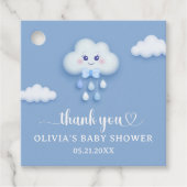 Stoffig blauw schattig wit pluizig wolkje negen jo bedankjes labels (Voorkant)