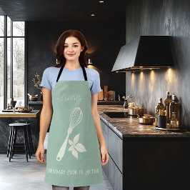 Stoffig blauw Schort met Cream Whisk en Herb Desig