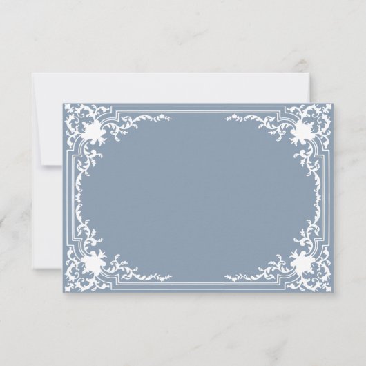  stoffig blauw script elegante witte bruiloft RSVP kaartje (Achterkant)