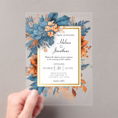 Stoffig Blauw Sinaasappel Floral Elegant Boho Huwe Acryl Uitnodigingen (Insitu (Draagbaar))