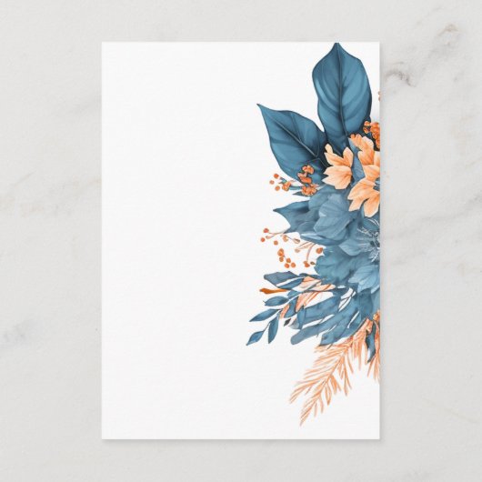 Stoffig Blauw Sinaasappel Floral Elegant Trouwdeta Informatiekaartje (Achterkant)