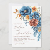 Stoffig Blauw Sinaasappel Terracotta Elegant Huwel Kaart