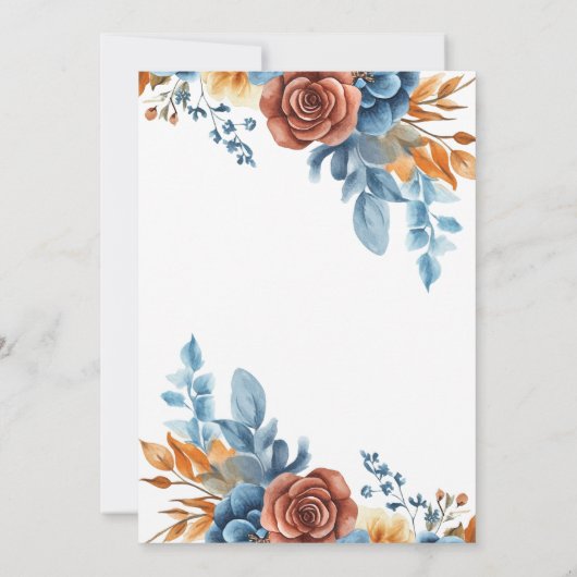 Stoffig Blauw Sinaasappel Terracotta Elegant Huwel Kaart (Achterkant)