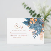 Stoffig Blauw Sinaasappel Terracotta Elegant Huwel RSVP Kaartje (Staand voorkant)