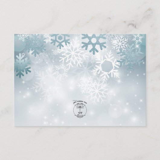 Stoffig Blauw Sneeuwvlok Moderne Details Bruiloft Informatiekaartje (Achterkant)