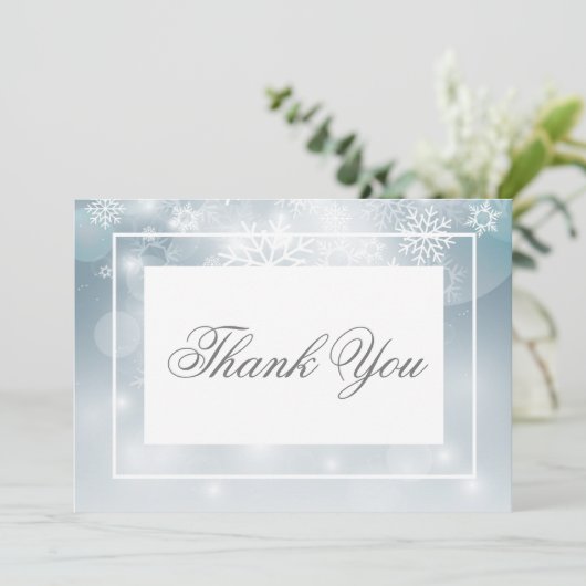 Stoffig Blauw Sneeuwvlok Sky Modern Bruiloft Bedankkaart (Staand voorkant)
