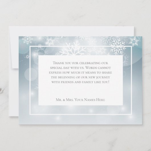 Stoffig Blauw Sneeuwvlok Sky Modern Bruiloft Bedankkaart (Achterkant)