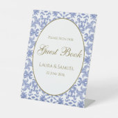 Stoffig Blauw -stijl gastenboek teken Reclamebord Met Voetstuk (Voorkant)