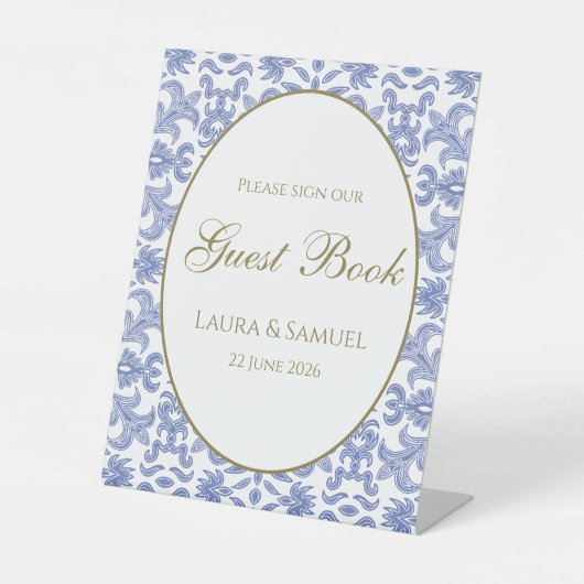 Stoffig Blauw -stijl gastenboek teken Reclamebord Met Voetstuk (Voorkant)