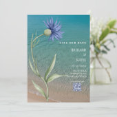 Stoffig blauw strand stijlvolle Qr code bruiloft Kaart (Staand voorkant)