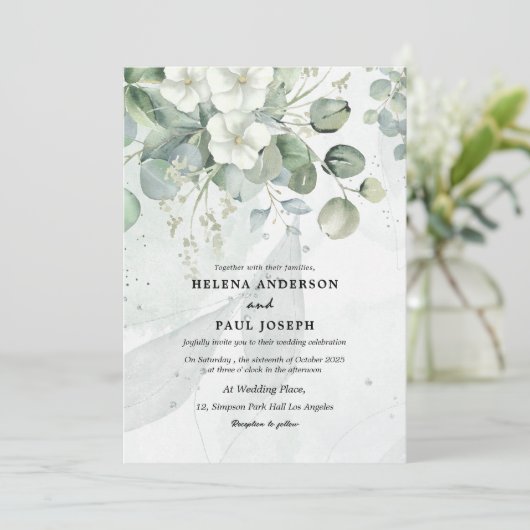 Stoffig Blauw succulent eucalyptus groen bruiloft Kaart (Staand voorkant)