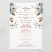 Stoffig Blauw Terracotta Bloemen Boho Elegant Huwe Programmakaart (Achterkant)