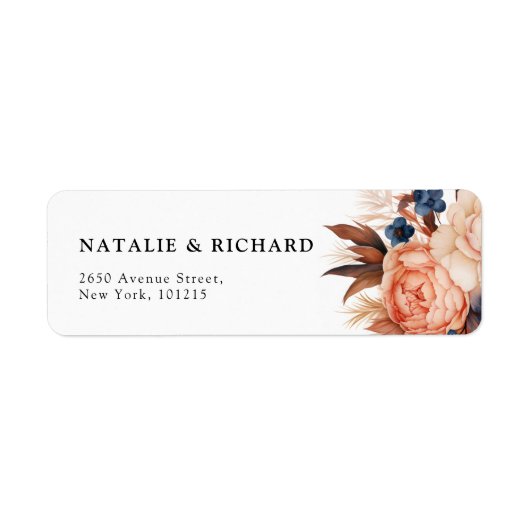 Stoffig blauw & Terracotta bloemenbruiloft waterve Etiket (Voorkant)