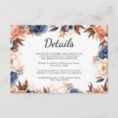 Stoffig blauw & Terracotta bloemenbruiloft waterve Informatiekaartje (Voorkant)