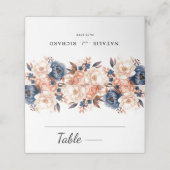 Stoffig blauw & Terracotta bloemenbruiloft waterve Plaatskaartje (Buitenkant ongevouwen)