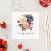 Stoffig blauw & Terracotta bloemenbruiloft waterve Servet (Insitu)