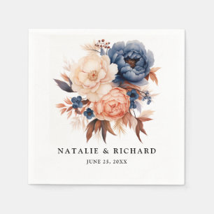 Stoffig blauw & Terracotta bloemenbruiloft waterve Servet
