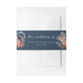 Stoffig blauw & Terracotta bloemenbruiloft waterve Uitnodigingen Wikkel (Voorkant Voorbeeld)