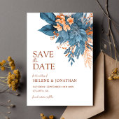 Stoffig Blauw Terracotta Boho Floral Elegant Huwel Save The Date